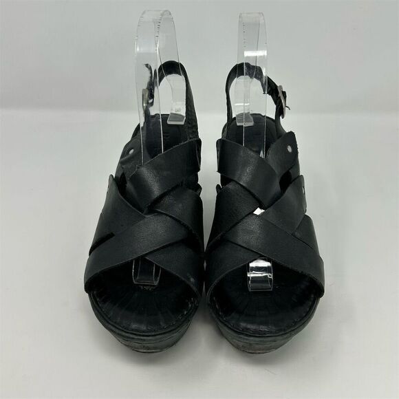 Born Women's Black Leather Strappy Studded Slingback Wedge Sandals Size 7 - Picture 5 of 15